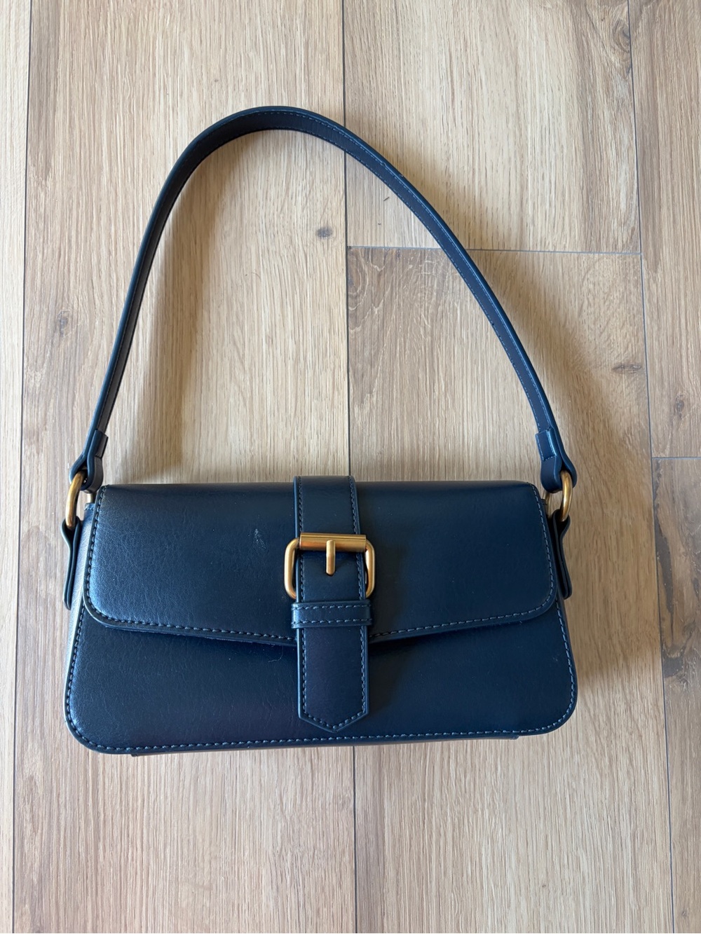 Brandy Melville Blue with Gold Buckle Shoulder Bag